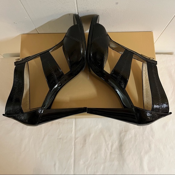 Michael Kors black leather strappy sandals high heels with silver zipper goth - Picture 5 of 8